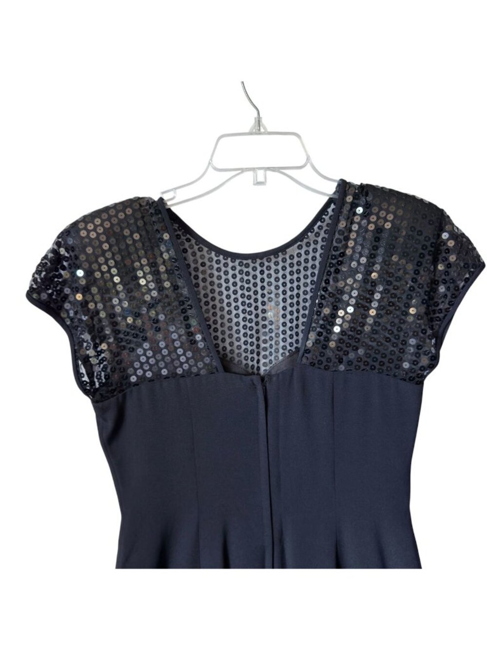 Donna Ricco Cocktail Dress Size 8 Black Sheer Top Sequins Cap Sleeve Above Knee - Picture 4 of 16